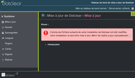 Copie d'écran de mise à jour bloqué